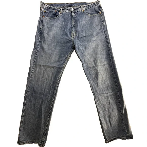 Levis 505 Mens 40x32 Medium Wash Distressed Straight Jeans - Picture 1 of 6